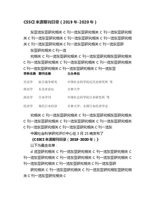 CSSCI来源期刊目录（2019年-2020年）
