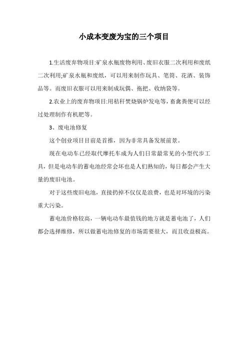 小成本变废为宝的三个项目