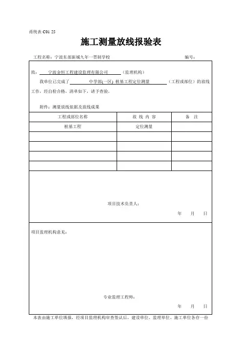 施工测量放线报验申请表
