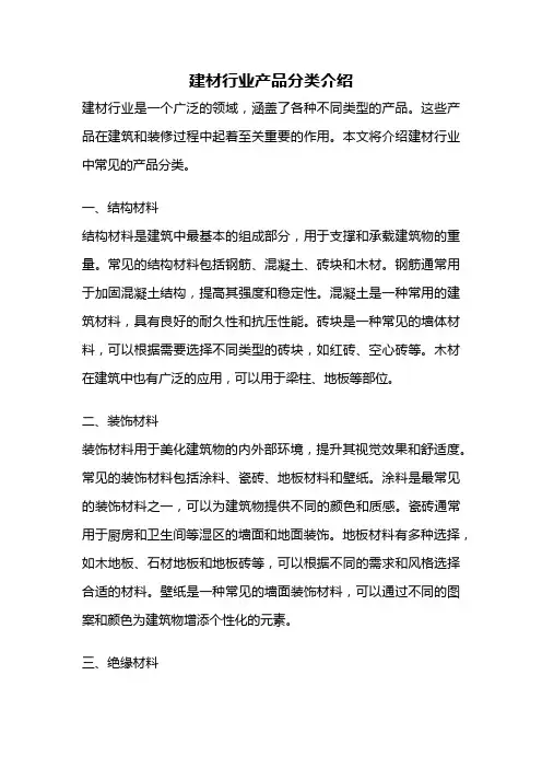建材行业产品分类介绍
