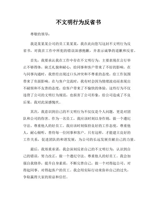 不文明行为反省书