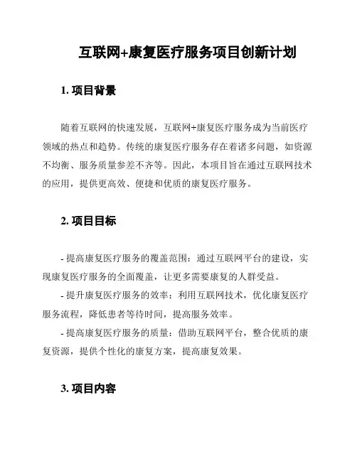 互联网+康复医疗服务项目创新计划