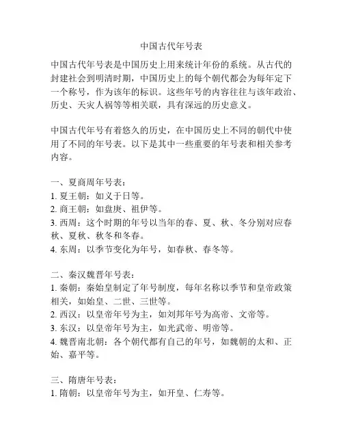中国古代年号表