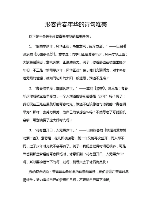 形容青春年华的诗句唯美