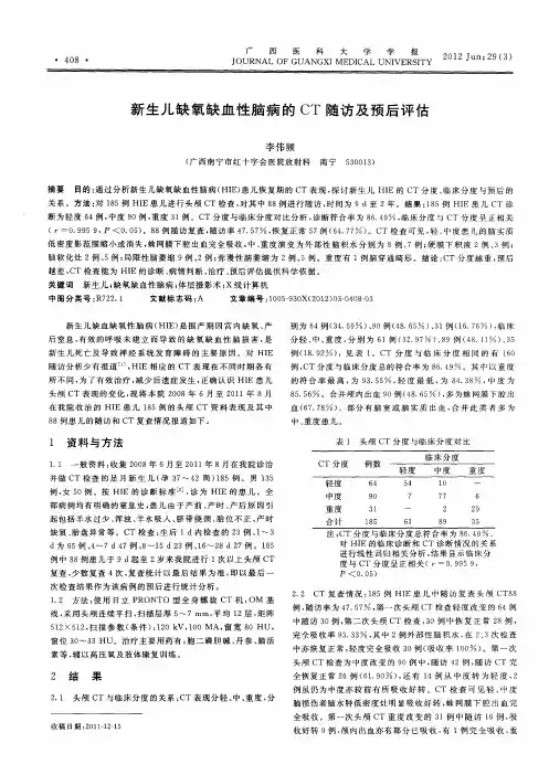 新生儿缺氧缺血性脑病的CT随访及预后评估