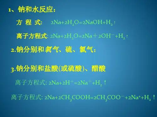 钠及其化合物的反应方程式和离子方程式