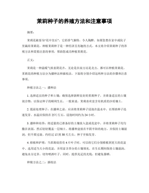 茉莉种子的养殖方法和注意事项