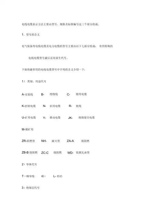 电缆规格型及表示含义