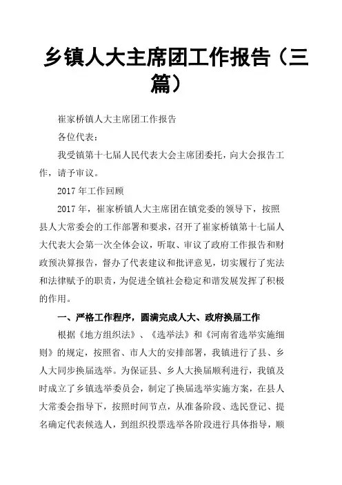乡镇人大主席团工作报告三篇