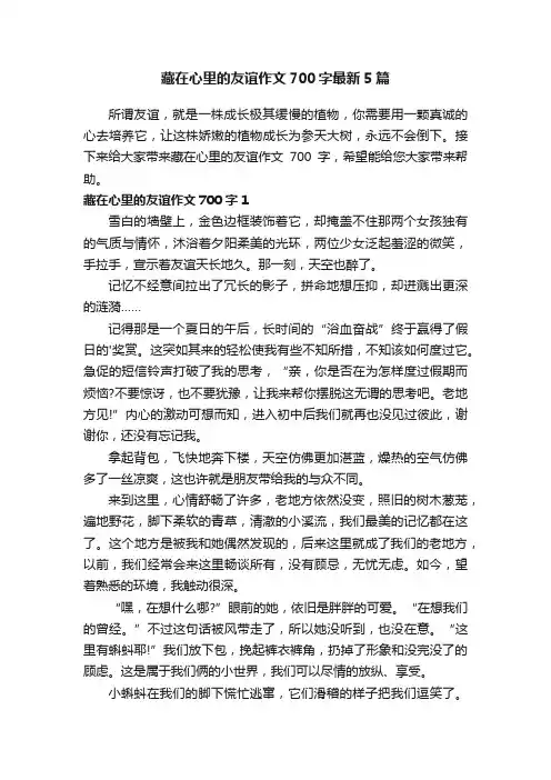 藏在心里的友谊作文700字最新5篇