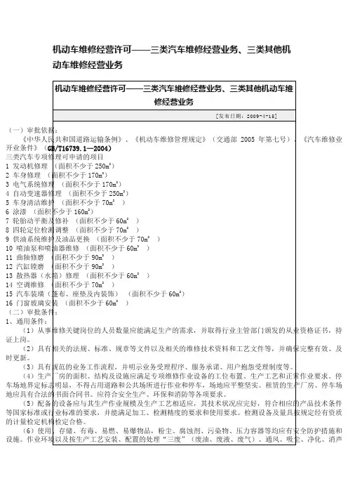机动车维修经营许可——三类汽车维修经营业务、三类其他机动车维修经营业务