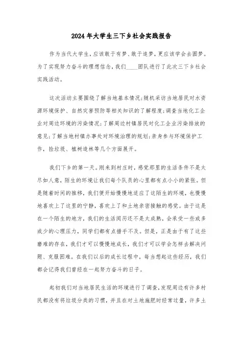 2024年大学生三下乡社会实践报告（三篇）