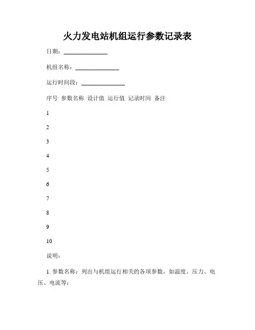 火力发电站机组运行参数记录表
