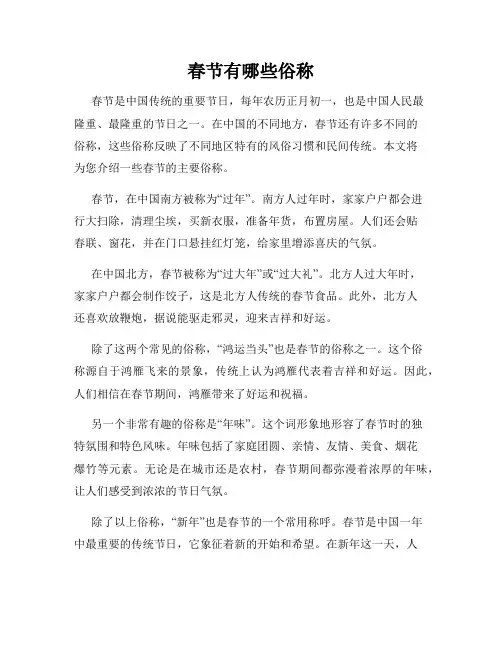春节有哪些俗称