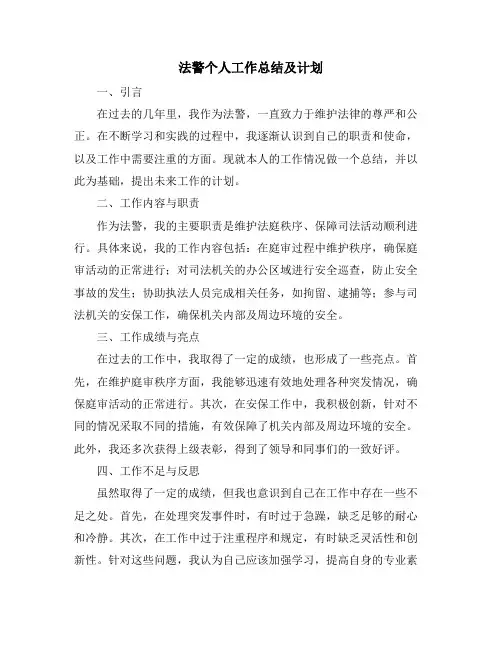 法警个人工作总结及计划