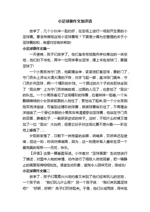 小足球赛作文加评语