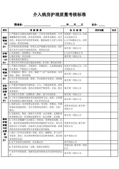 介入护理质量考核标准- 2