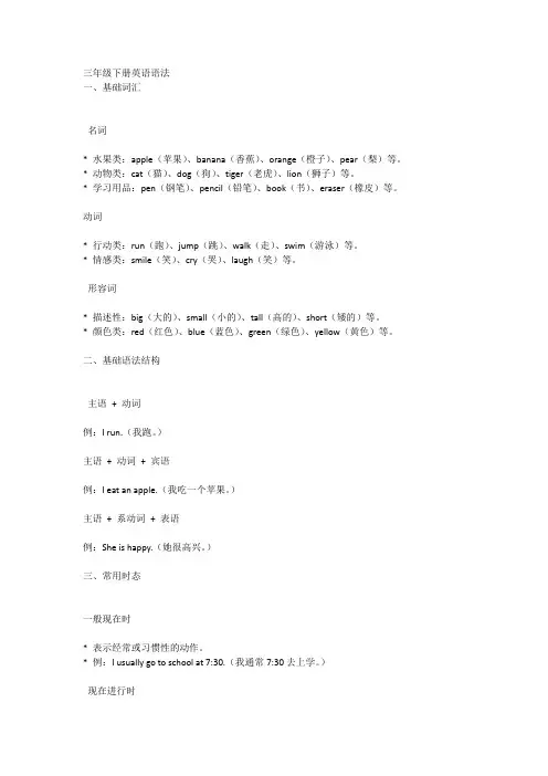 三年级下册英语语法