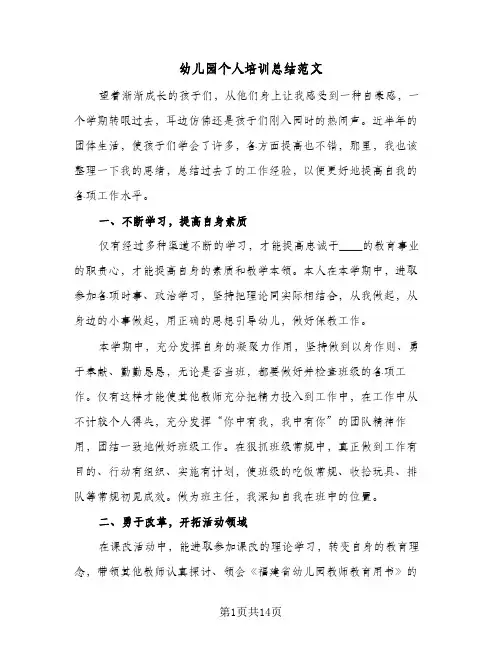 幼儿园个人培训总结范文(5篇)