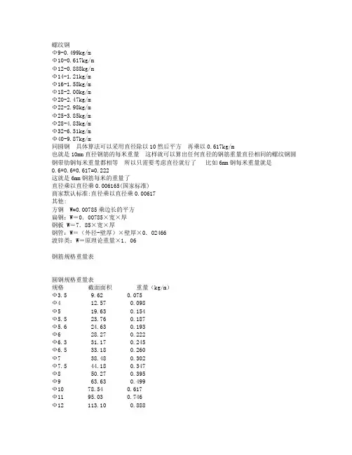 钢筋容重表