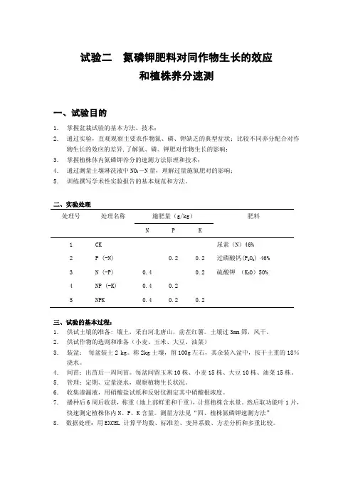 中国农业大学_864植物营养学_笔记试验二