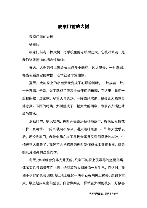 我家门前的大树_小学三四年级状物