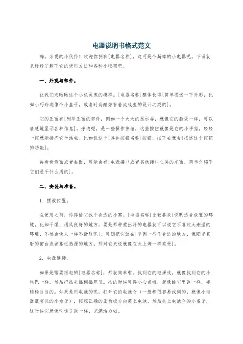 电器说明书格式范文