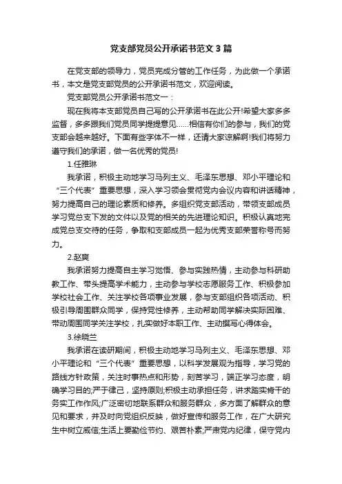 党支部党员公开承诺书范文3篇