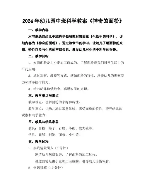 2024年幼儿园中班科学教案《神奇的面粉》