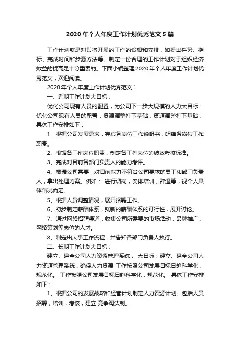 2020年个人年度工作计划优秀范文5篇