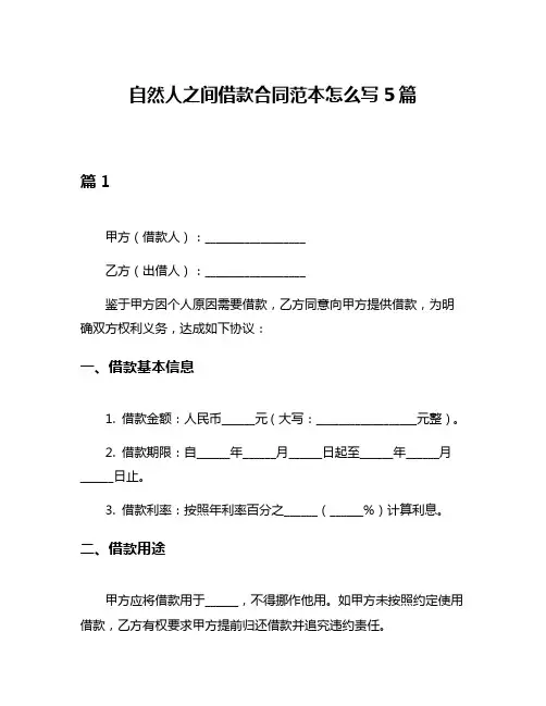 自然人之间借款合同范本怎么写5篇