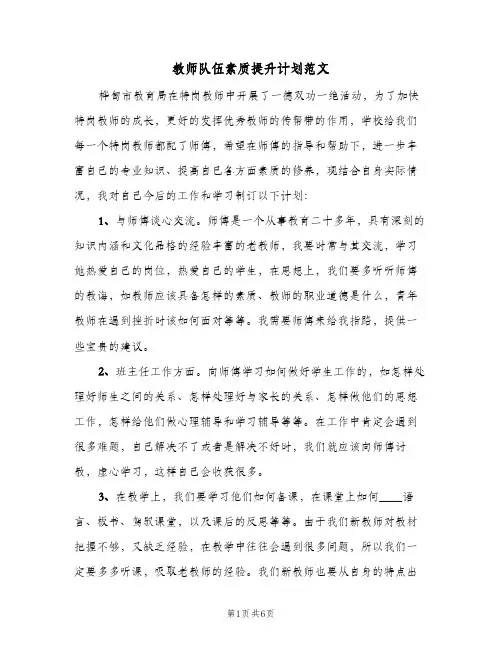 教师队伍素质提升计划范文（2篇）