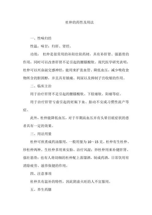 杜仲的药性及用法