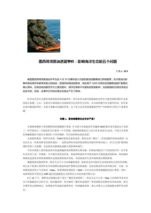 墨西哥湾原油泄漏事件影响海洋生态的五个问题
