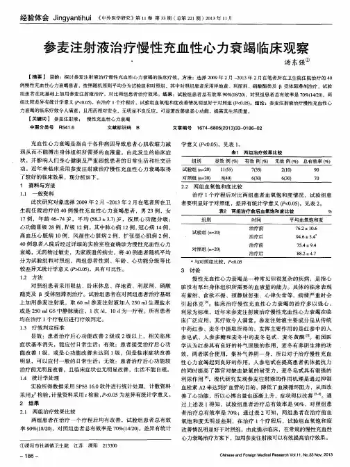 参麦注射液治疗慢性充血性心力衰竭临床观察