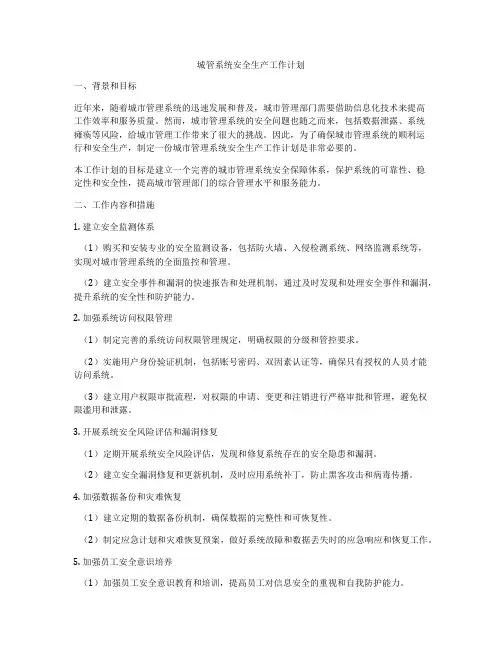 城管系统安全生产工作计划