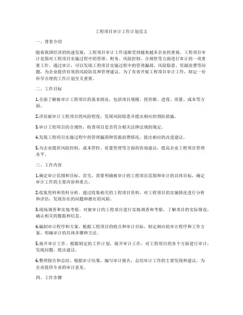 工程项目审计工作计划范文