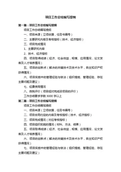 项目工作总结编写提纲
