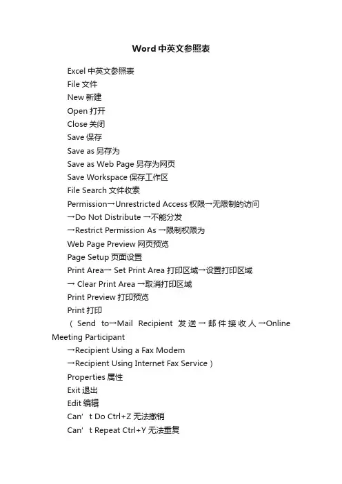 Word中英文参照表