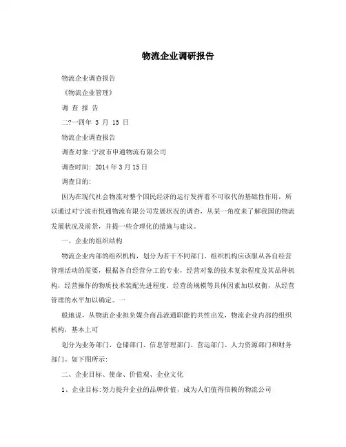 物流企业调研报告