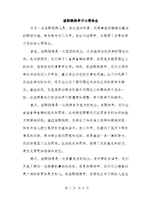 挂职锻炼学习心得体会（3篇）
