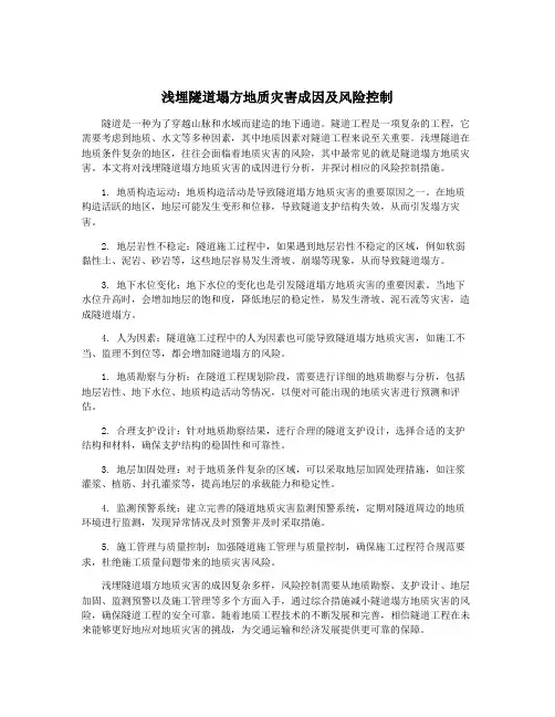 浅埋隧道塌方地质灾害成因及风险控制