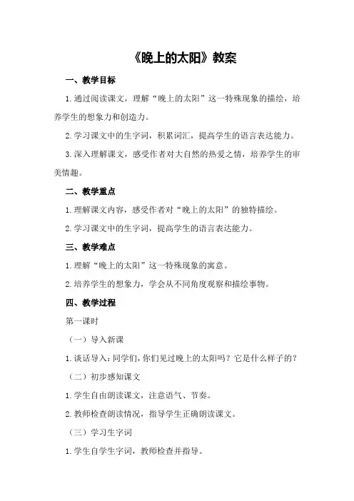《晚上的太阳》教案