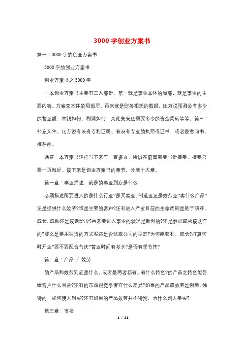 3000字创业计划书