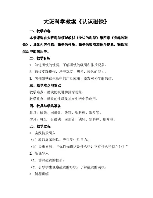 大班科学教案《认识磁铁》