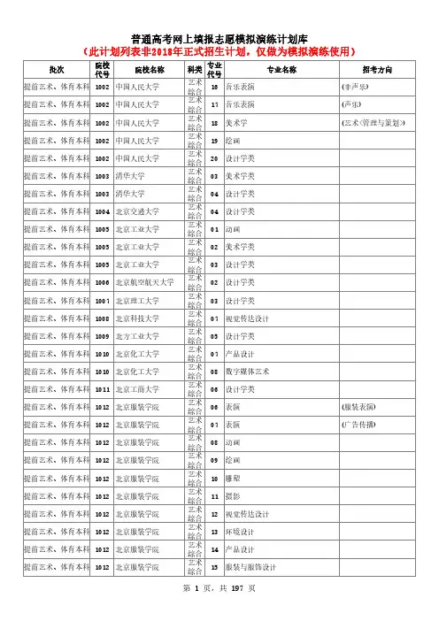 2018年山西省普通高考,网上填报志愿,模拟演练计划库