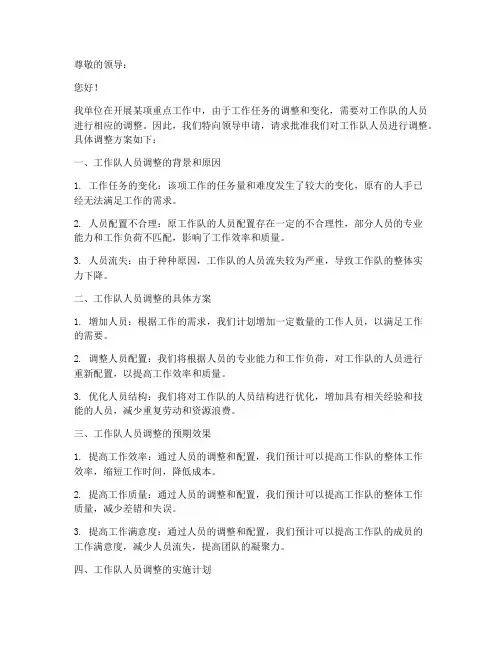 工作队人数调整申请书模板