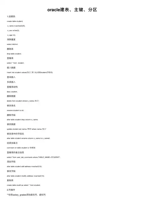 oracle建表、主键、分区