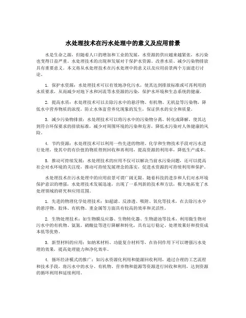 水处理技术在污水处理中的意义及应用前景