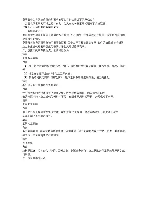 一级建造师《建筑实务》工期、费用索赔类型大汇总口诀